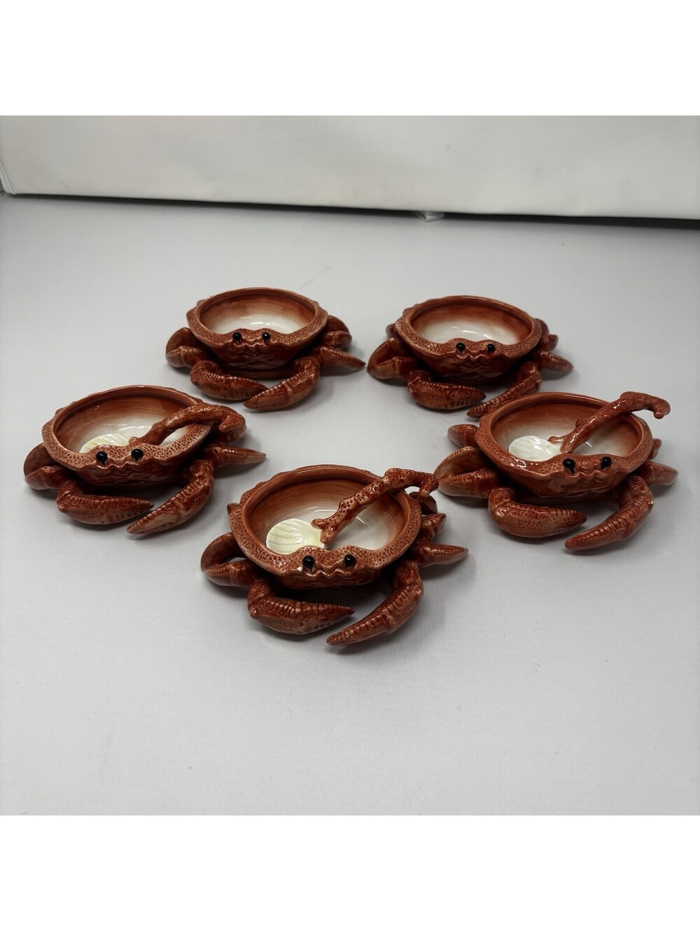 Vintage FITZ AND FLOYD FISH MARKET CRAB BUTTER CONDIMENT BOWL W/ Spoon Set Of 5
